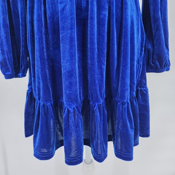 HALARA Deep V Neck Ruffled Hem Velvet Royal Blue Mini Party Dress XS NWT - Picture 5 of 12